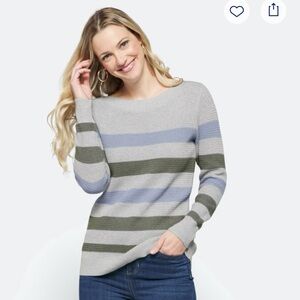 Market & Spruce Tawnee Cotton Blend Gray and Green Crew Neck Sweater